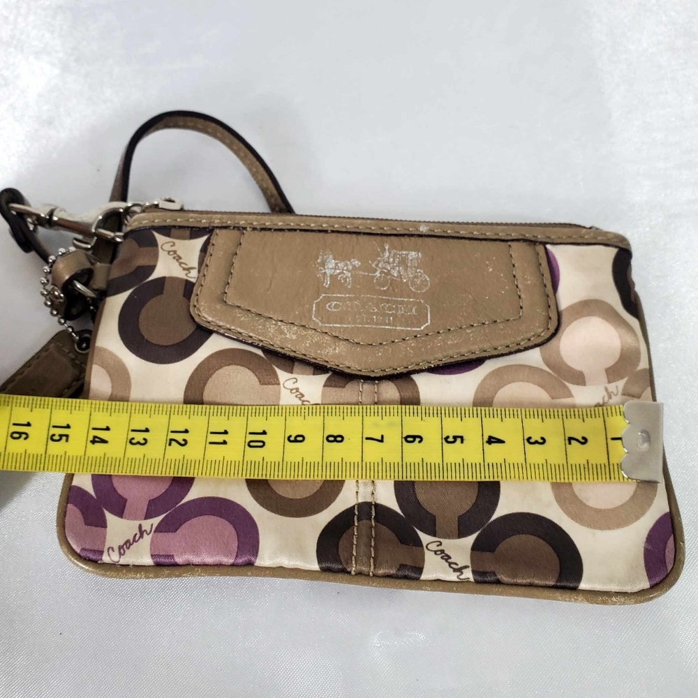Coach Madison Signature Sateen Purple & Brown small Wristlet with Tag Strap - Picture 6 of 6